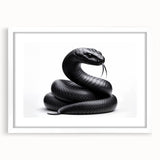 Framed wall art showcasing a detailed reptile snake design, featuring vibrant colors and intricate patterns, set against a white mat for a modern aesthetic.