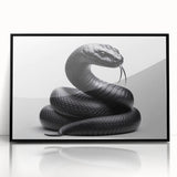 Framed acrylic wall art showcasing a striking reptile snake design in vibrant colors, set against a black background, perfect for modern home decor. This unique piece adds an exotic touch to any living space, appealing to animal lovers and art enthusiasts alike.