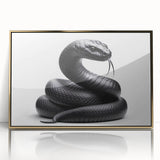 Framed wall art featuring a striking snake design in vibrant colors, highlighted with a gold frame, perfect for reptile lovers and modern decor. The acrylic finish enhances the artwork's details and adds a touch of elegance to any interior space.
