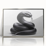 Framed wall art showcasing a sleek silver-acrylic design of a snake, ideal for modern decor, featuring intricate details and vibrant colors to enhance any room.