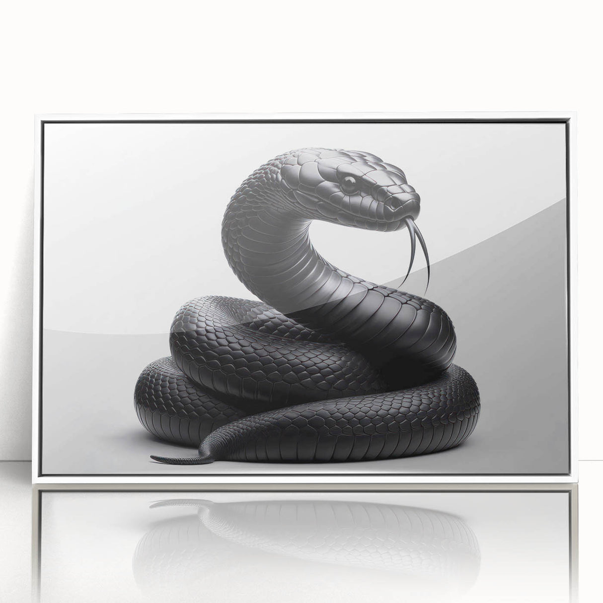 Framed wall art collection featuring a striking reptile snake design on acrylic, showcasing vibrant colors and intricate details, perfect for modern decor.
