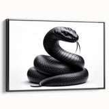 Framed wall art showcasing a striking snake design in a contemporary style, featuring bold colors and intricate patterns, perfect for reptile enthusiasts and modern decor.