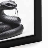 Close-up of a framed canvas wall art featuring a detailed reptile snake design, showcasing vibrant colors and intricate patterns, perfect for nature enthusiasts and home decor.