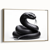 Framed wall art showcasing a striking snake design in gold, set against a minimalist background, perfect for reptile enthusiasts and modern decor. Ideal for home or office spaces, this artwork adds a touch of elegance and nature-inspired charm to any room.