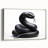 Framed wall art featuring a sleek silver side view of a reptile snake design, showcasing intricate details and vibrant colors, perfect for modern decor.
