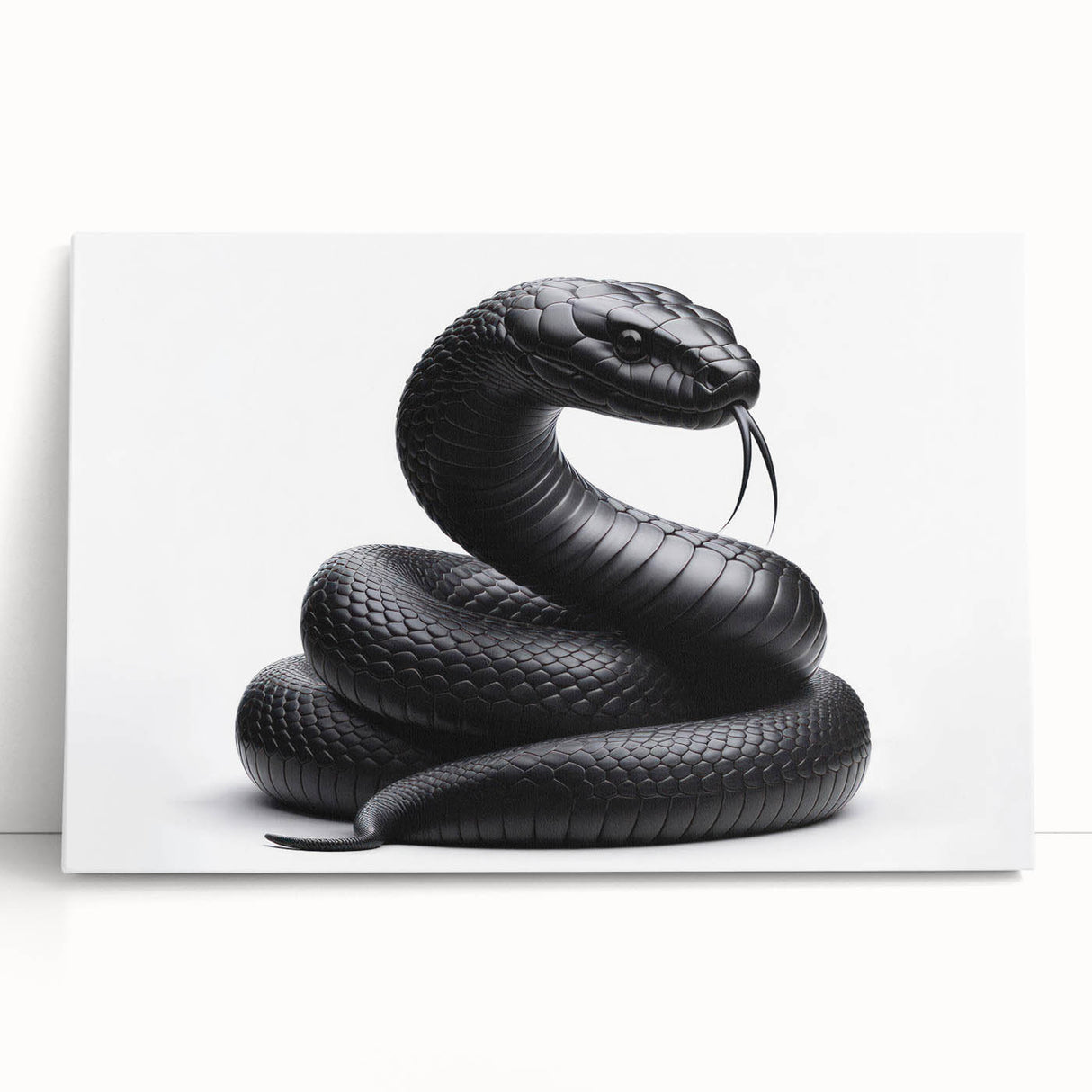 Stretched canvas wall art showcasing a vibrant reptile snake design, featuring intricate patterns in shades of green and brown, ideal for nature-themed decor.