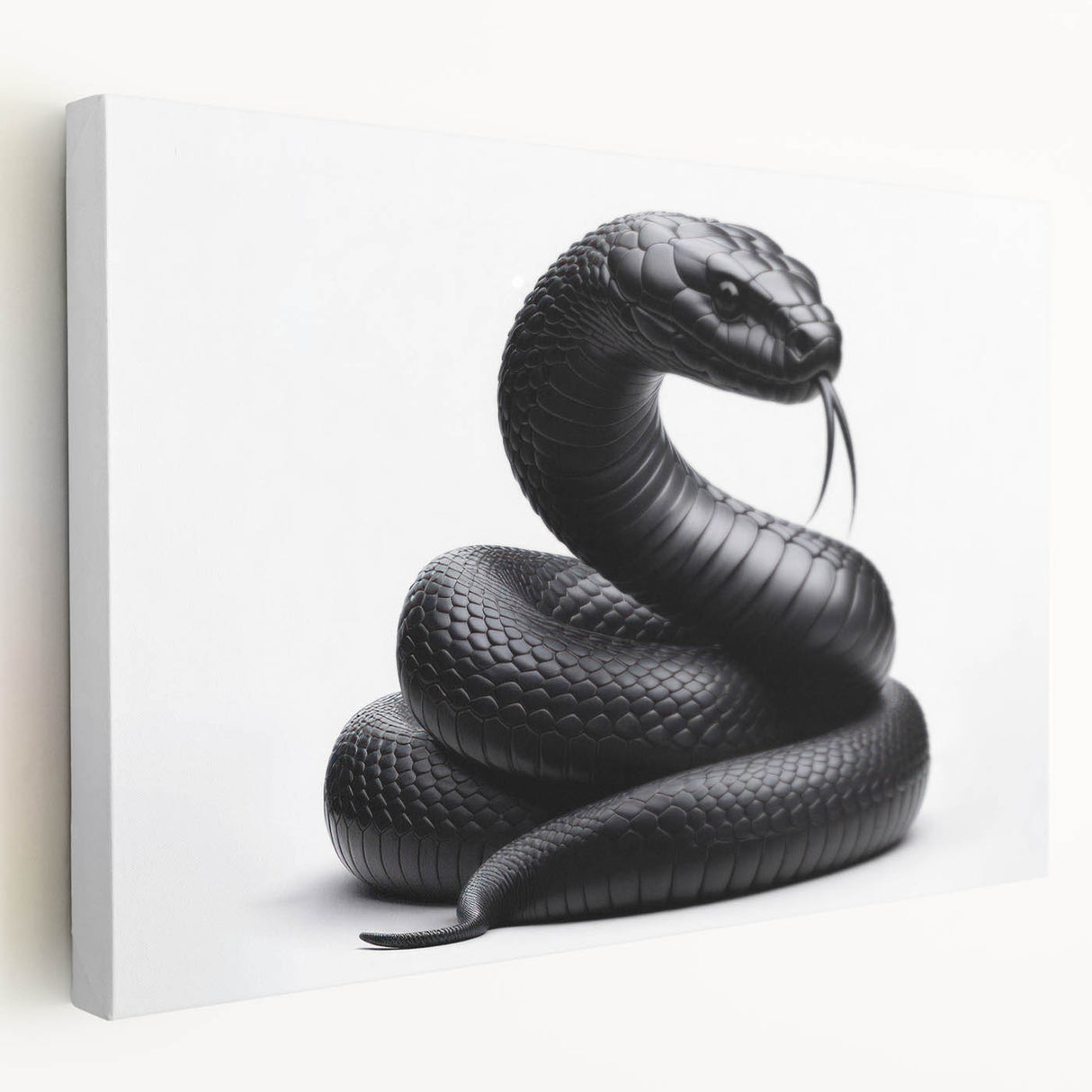 Stretched canvas wall art featuring a vibrant snake design in a modern style, showcasing intricate patterns and bold colors, perfect for reptile enthusiasts and contemporary decor.