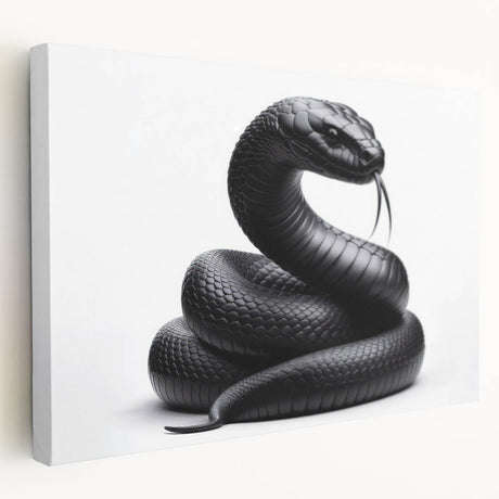 Stretched canvas wall art featuring a vibrant snake design in a modern style, showcasing intricate patterns and bold colors, perfect for reptile enthusiasts and contemporary decor.