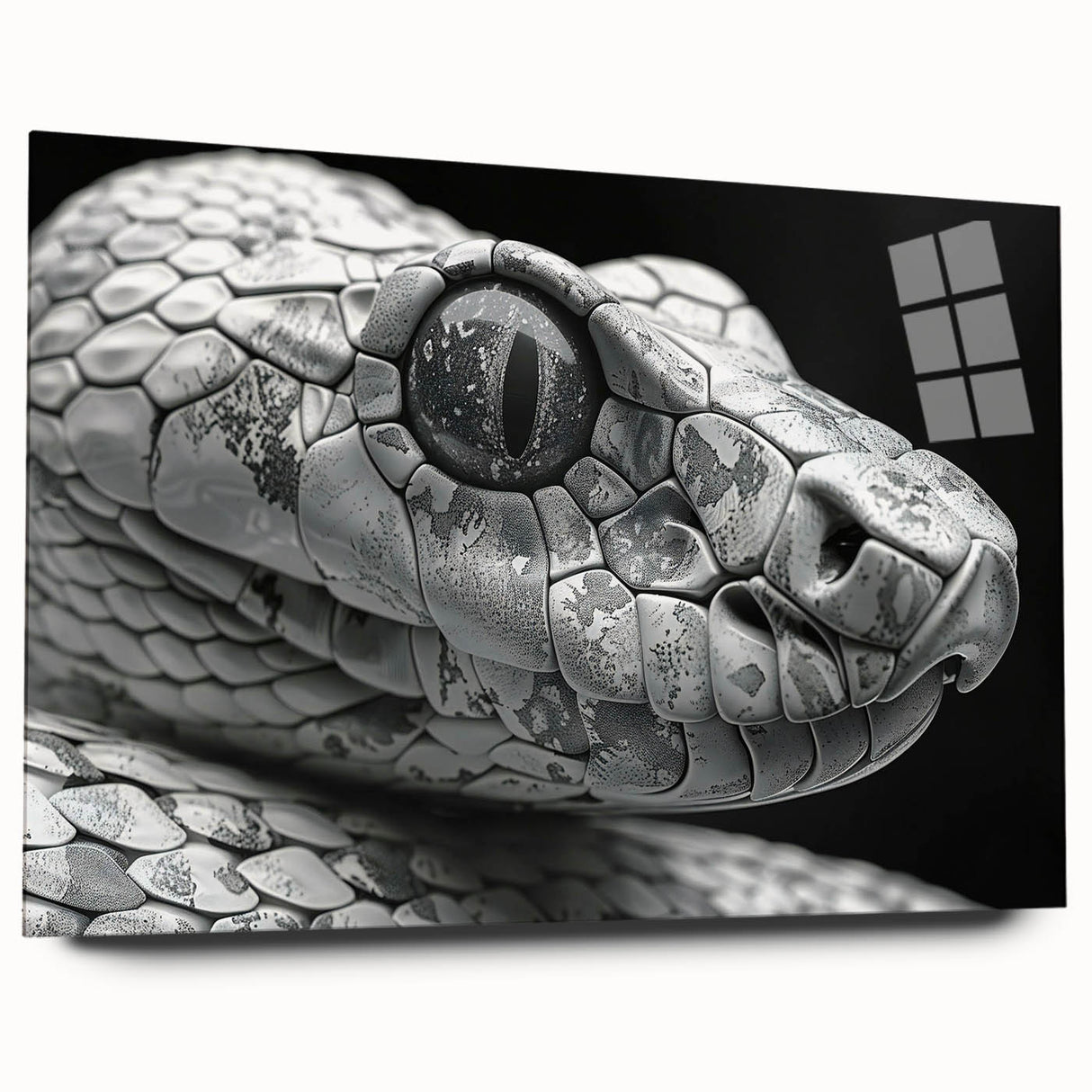 Acrylic glass wall art showcasing a striking reptile snake design, featuring vibrant colors and intricate details, perfect for animal lovers and stylish home decor.