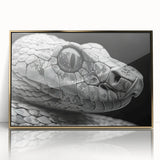 Framed wall art showcasing a detailed snake design in vibrant colors, set in an elegant gold frame, perfect for reptile enthusiasts and modern decor.