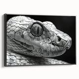 Framed canvas wall art showcasing a detailed snake design, featuring vibrant colors and a sleek black frame, perfect for reptile enthusiasts and modern decor.