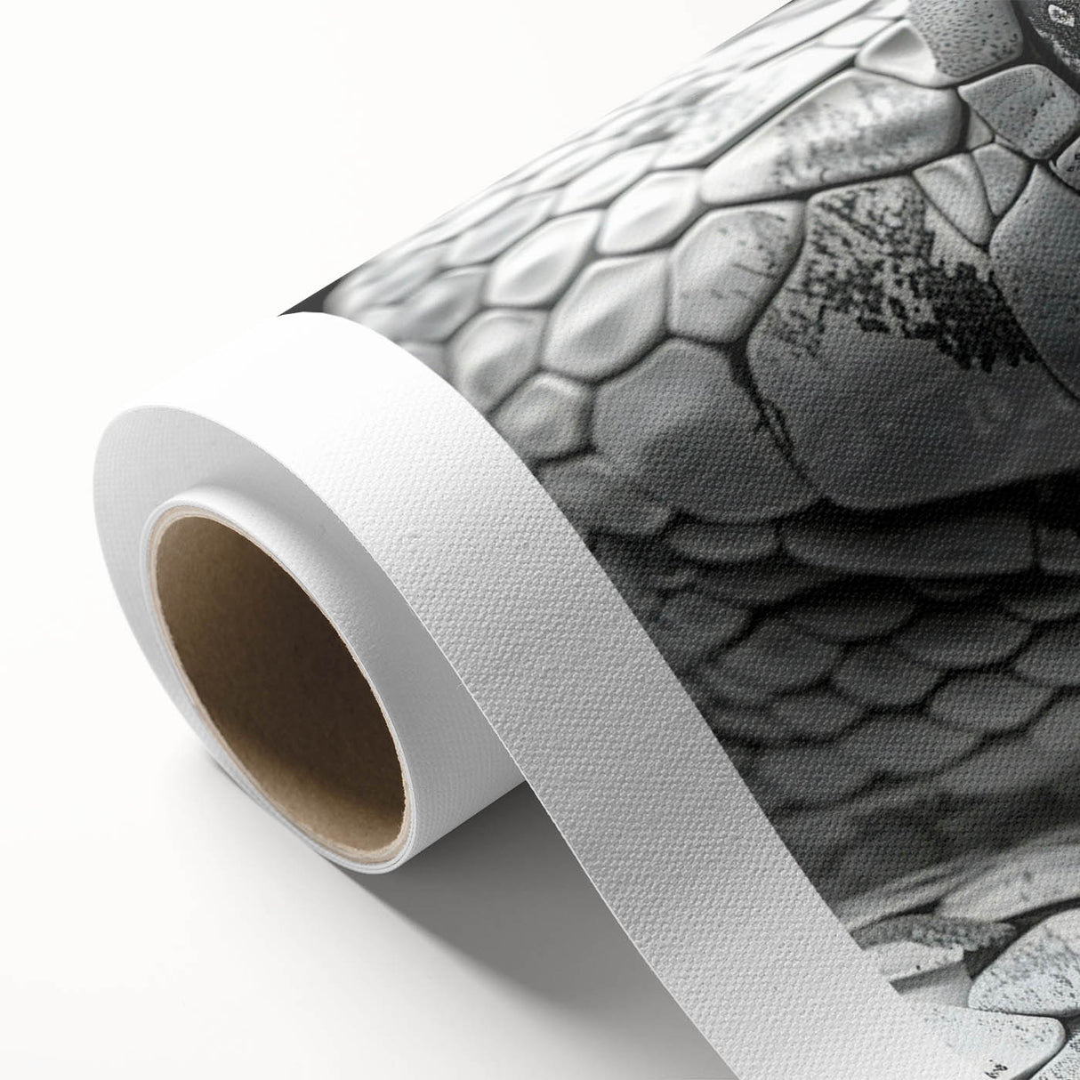 Colorful rolled canvas wall art featuring a vibrant snake design with intricate patterns, ideal for reptile enthusiasts. Packaged securely for easy display.