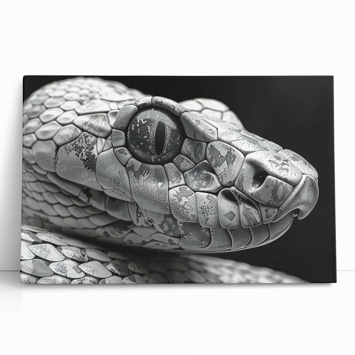 Stretched canvas wall art featuring a vibrant reptile snake design, showcasing intricate patterns and colors, perfect for adding a unique touch to modern decor.