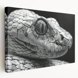 Stretched canvas wall art depicting a vibrant snake design in shades of green and yellow, showcasing intricate details and textures, ideal for reptile enthusiasts.