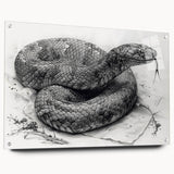 Acrylic wall art showcasing a detailed side view of a reptile snake design, elegantly displayed with pins, ideal for enhancing modern interior decor.