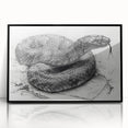 Framed wall art featuring a striking reptile snake design with vibrant colors and intricate details, set in a sleek black frame, perfect for enhancing modern decor.