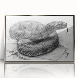 Framed wall art featuring a detailed snake design in vibrant colors, showcasing an acrylic finish with a sleek silver frame, perfect for reptile enthusiasts.