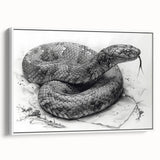 Framed canvas wall art showcasing a striking snake design with intricate patterns against a white background, ideal for reptile enthusiasts and modern decor.
