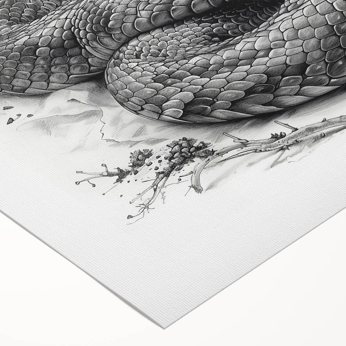 Vibrant rolled canvas wall art featuring a detailed snake design, showcasing intricate patterns and colors. Perfect for reptile enthusiasts and home decor.