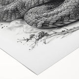 Vibrant rolled canvas wall art featuring a detailed snake design, showcasing intricate patterns and colors. Perfect for reptile enthusiasts and home decor.