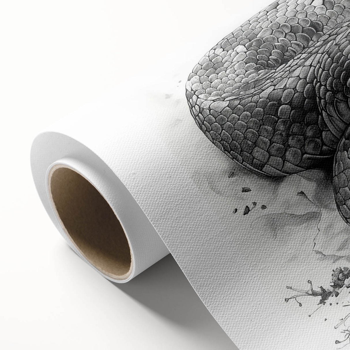 Vibrant rolled canvas showcasing a snake design in a contemporary reptile theme, ideal for modern home decor. Perfectly packaged in a protective cardboard tube.