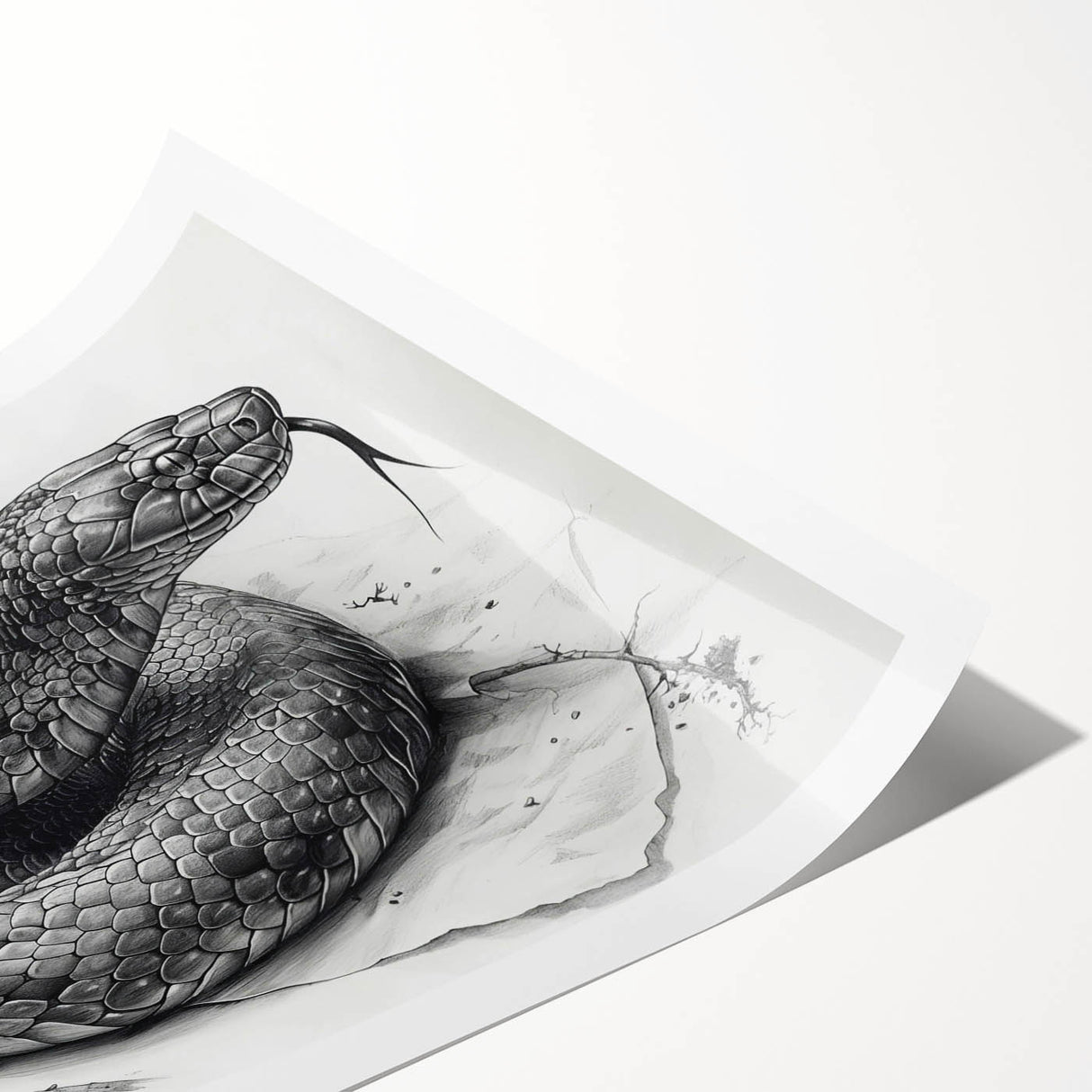 Vibrant rolled print showcasing a detailed snake design in earthy tones, perfect for reptile enthusiasts and modern home decor, packaged securely in a cardboard tube.