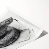 Vibrant rolled print showcasing a detailed snake design in earthy tones, perfect for reptile enthusiasts and modern home decor, packaged securely in a cardboard tube.
