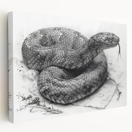 Stretched canvas wall art showcasing a vibrant reptile snake design, featuring intricate details and vivid colors, perfect for nature lovers and home decor enthusiasts.