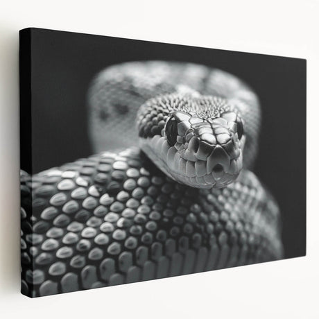 Stretched canvas wall art showcasing a vibrant snake design in a side view, featuring intricate scales and bold colors, ideal for reptile enthusiasts and home decor.