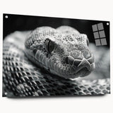Acrylic wall art collection featuring a striking side view design of a snake, showcasing intricate details and vibrant colors, mounted with stylish pins for display.