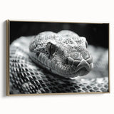 Framed wall art featuring a snake design in vibrant colors on a gold background, showcasing intricate details and patterns, perfect for reptile enthusiasts.