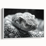 Framed wall art featuring a vibrant snake design in a modern style, showcasing intricate details and bold colors against a white background, perfect for reptile enthusiasts.