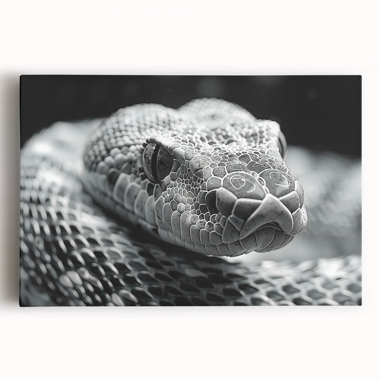 Stretched canvas wall art showcasing a vibrant reptile snake design in bold colors, ideal for nature enthusiasts, adding a striking focal point to any room.