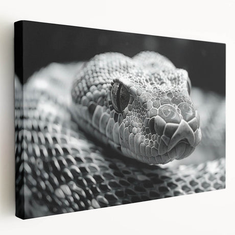 Vibrant stretched canvas wall art showcasing a detailed snake design in earthy tones, perfect for reptile enthusiasts and modern decor, adding a unique touch to any space.
