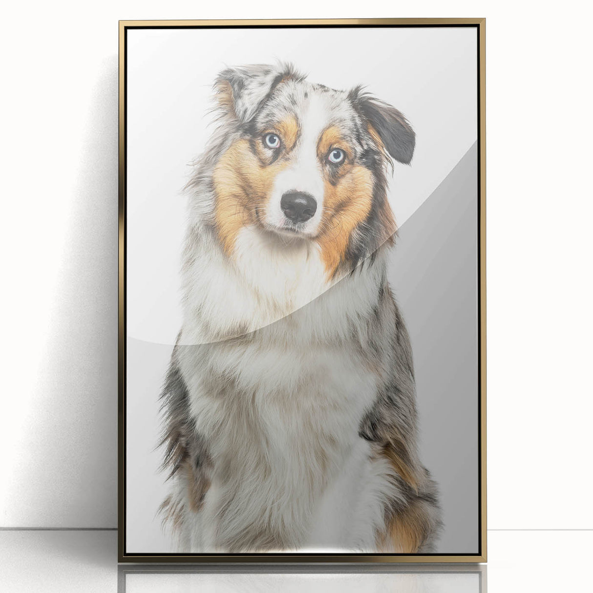 Framed acrylic artwork showcasing a vibrant gold abstract design, elegantly displayed from the front, highlighting its modern artistic style and reflective surface.