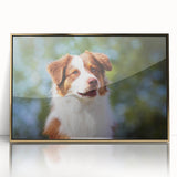 Framed acrylic artwork showcasing an elegant gold design, positioned against a soft white background, perfect for modern home decor or office enhancement.