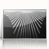 Large art print of a mid-century modernist abstract design in soft pastel shades on a white framed acrylic.