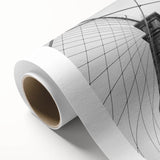 Art deco style poster featuring geometric patterns in muted gold and teal, printed on rolled canvas.