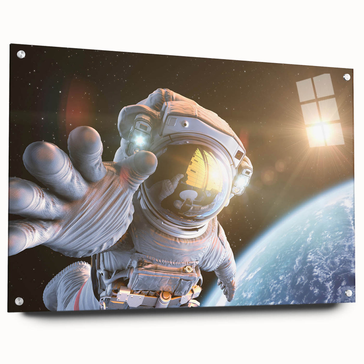 Astronaut Wall Art: Space Explorer Canvas with Cosmic Sunburst