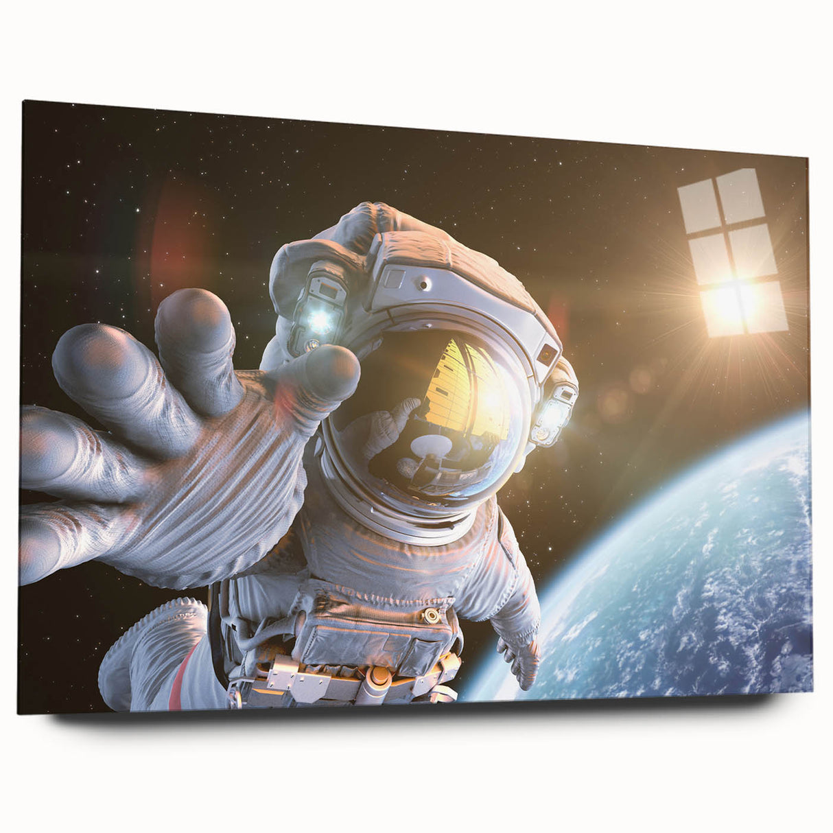 Astronaut Wall Art: Space Explorer Canvas with Cosmic Sunburst