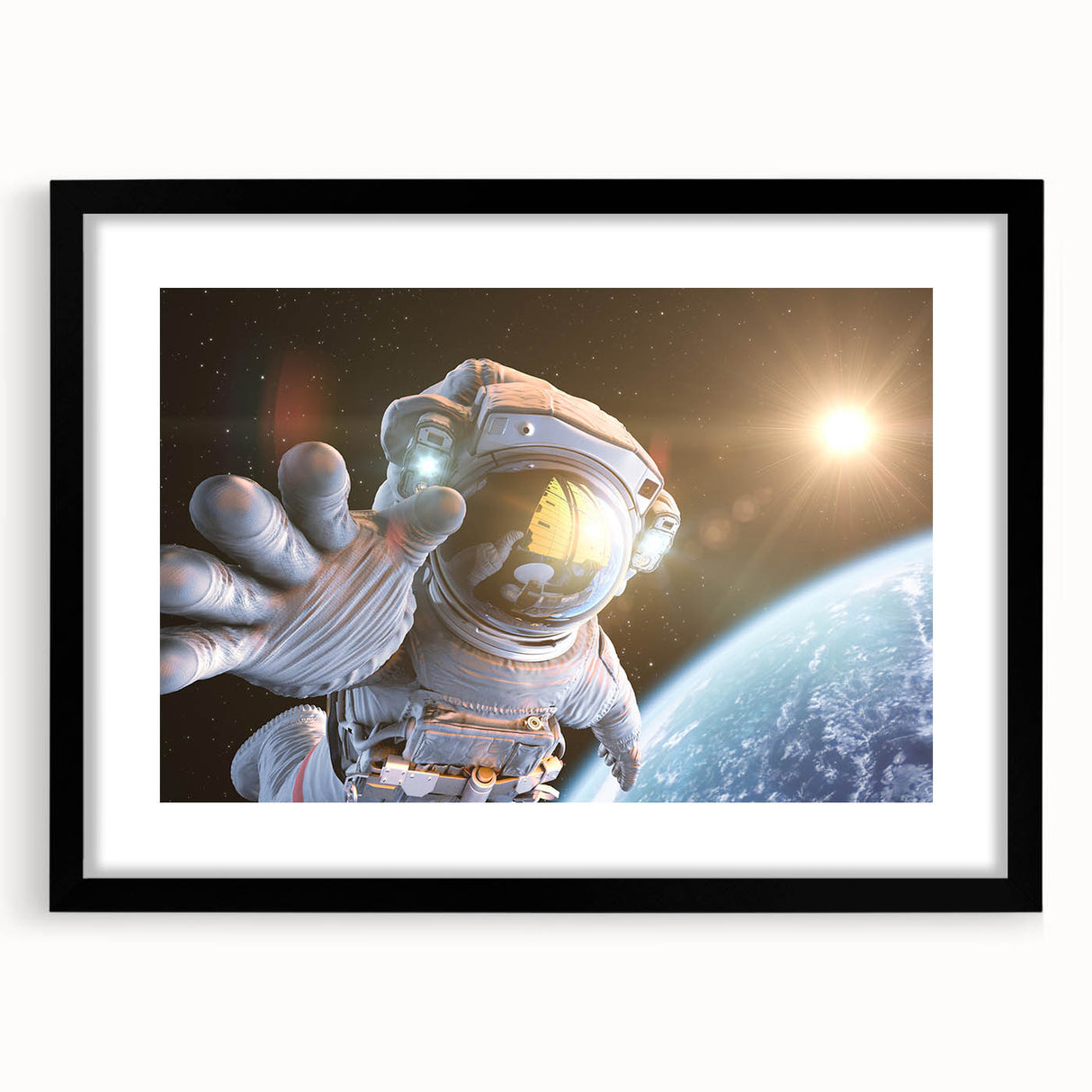 Astronaut Wall Art: Space Explorer Canvas with Cosmic Sunburst