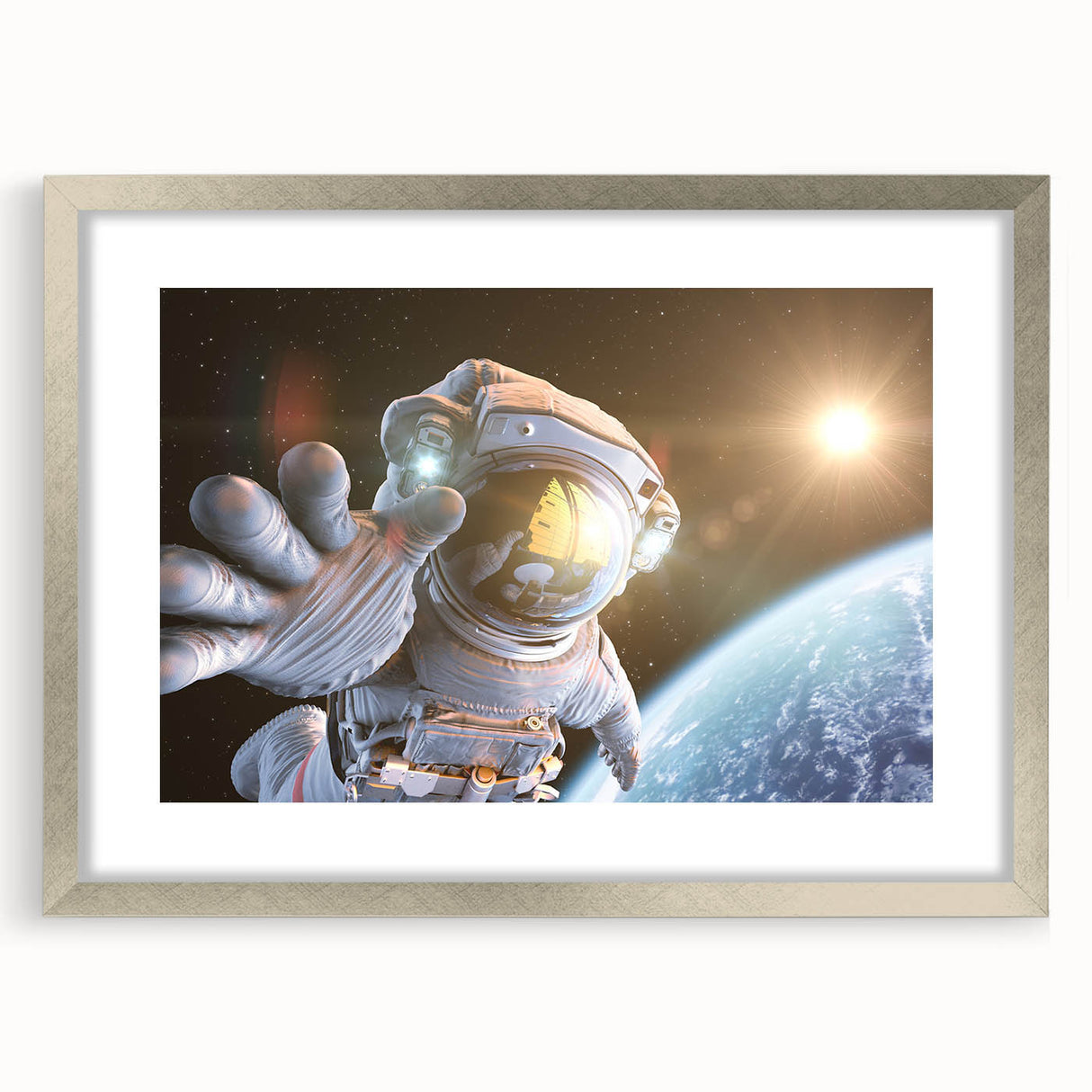 Astronaut Wall Art: Space Explorer Canvas with Cosmic Sunburst
