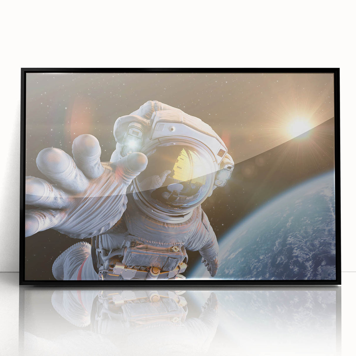 Astronaut Wall Art: Space Explorer Canvas with Cosmic Sunburst