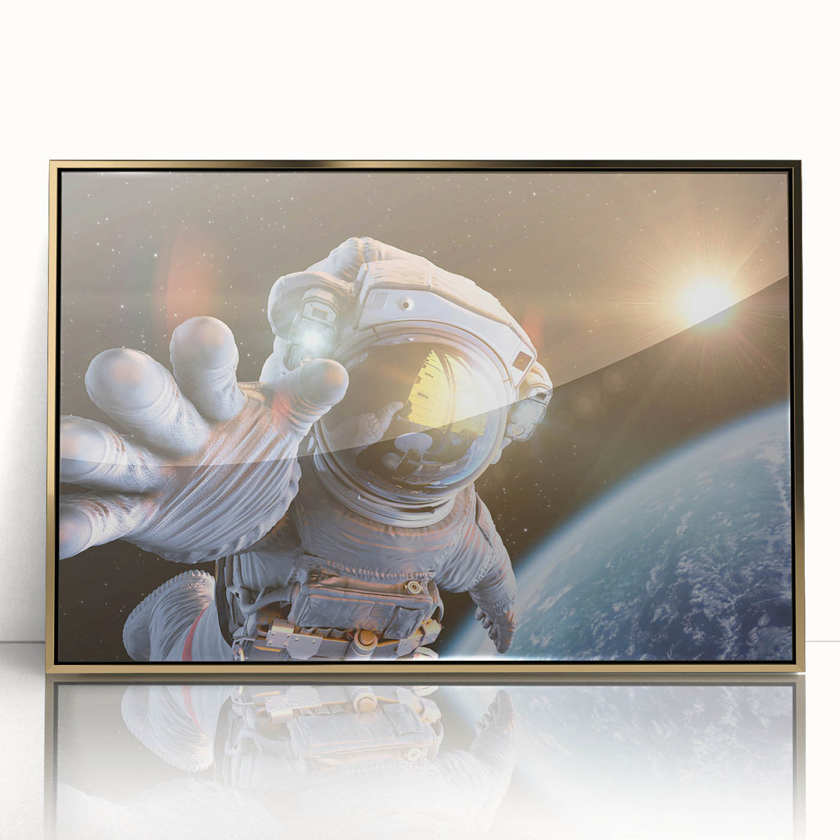 Astronaut Wall Art: Space Explorer Canvas with Cosmic Sunburst