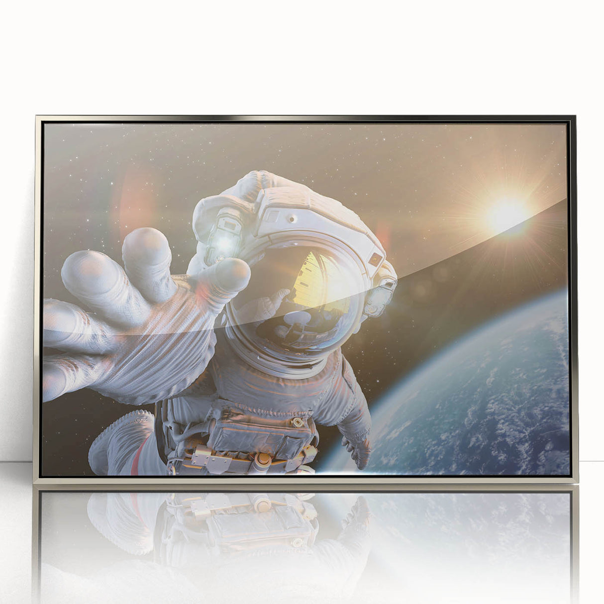 Astronaut Wall Art: Space Explorer Canvas with Cosmic Sunburst