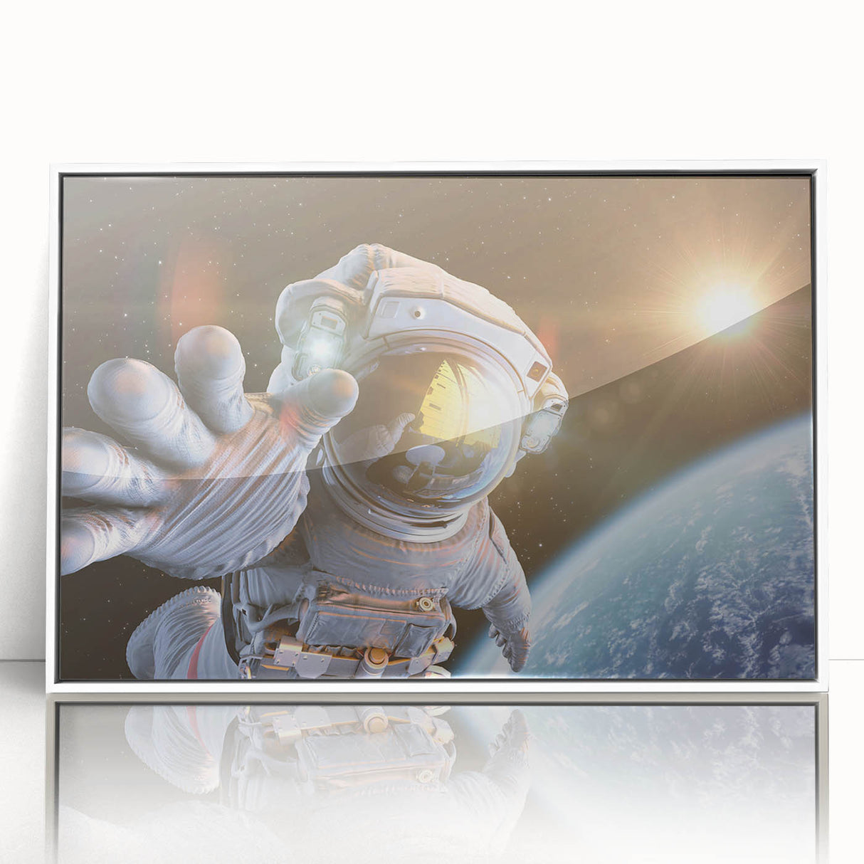 Astronaut Wall Art: Space Explorer Canvas with Cosmic Sunburst