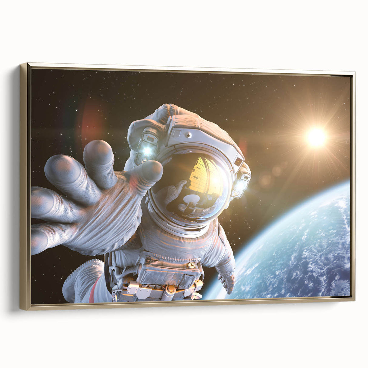 Astronaut Wall Art: Space Explorer Canvas with Cosmic Sunburst