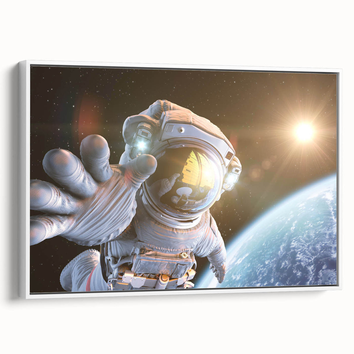 Astronaut Wall Art: Space Explorer Canvas with Cosmic Sunburst