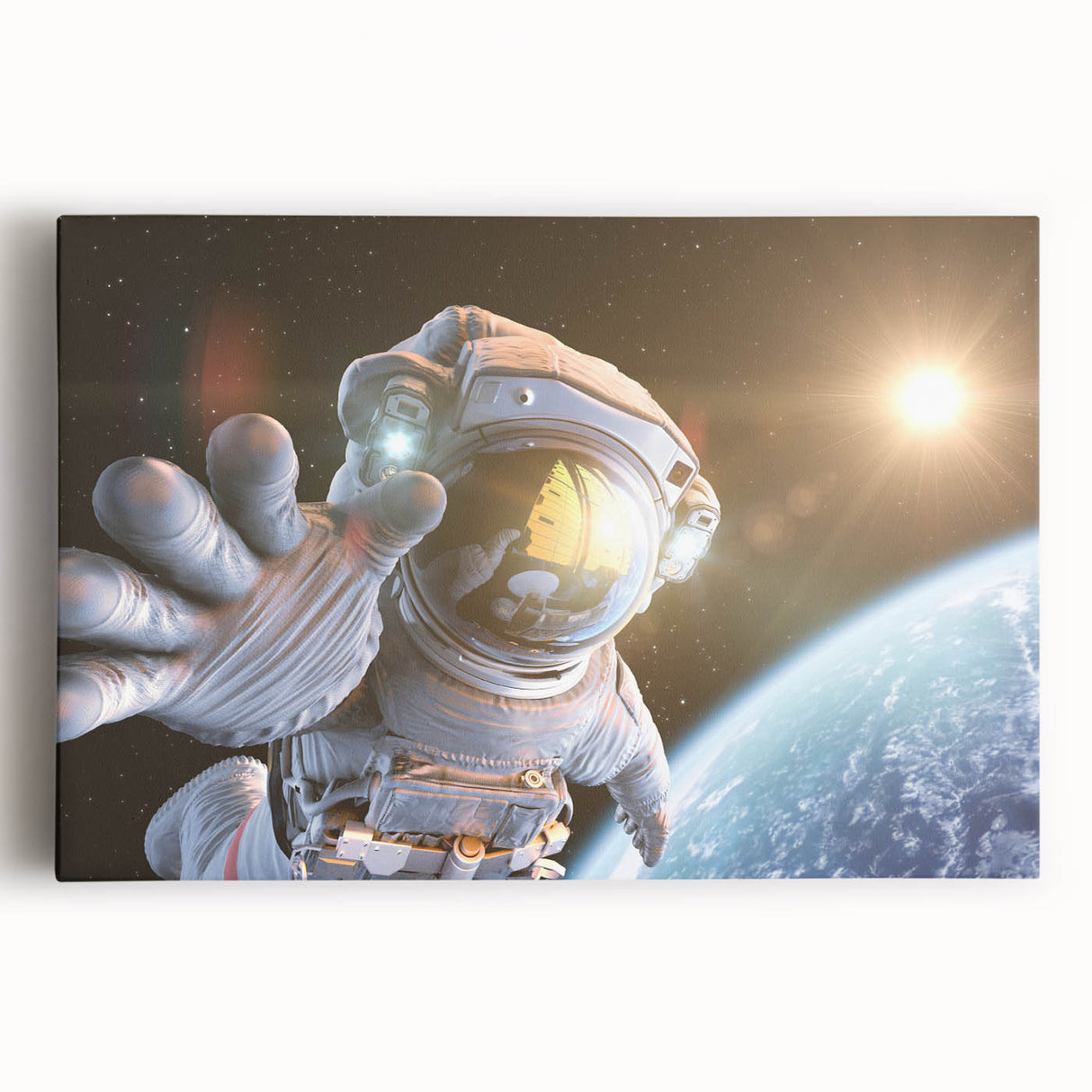Astronaut Wall Art: Space Explorer Canvas with Cosmic Sunburst