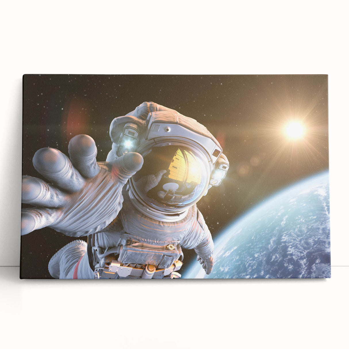 Astronaut Wall Art: Space Explorer Canvas with Cosmic Sunburst